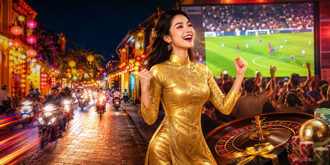 Phụ nữ mặc áo dài tại Hội An trải nghiệm roulette và jackpot trực tuyến trên điện thoại